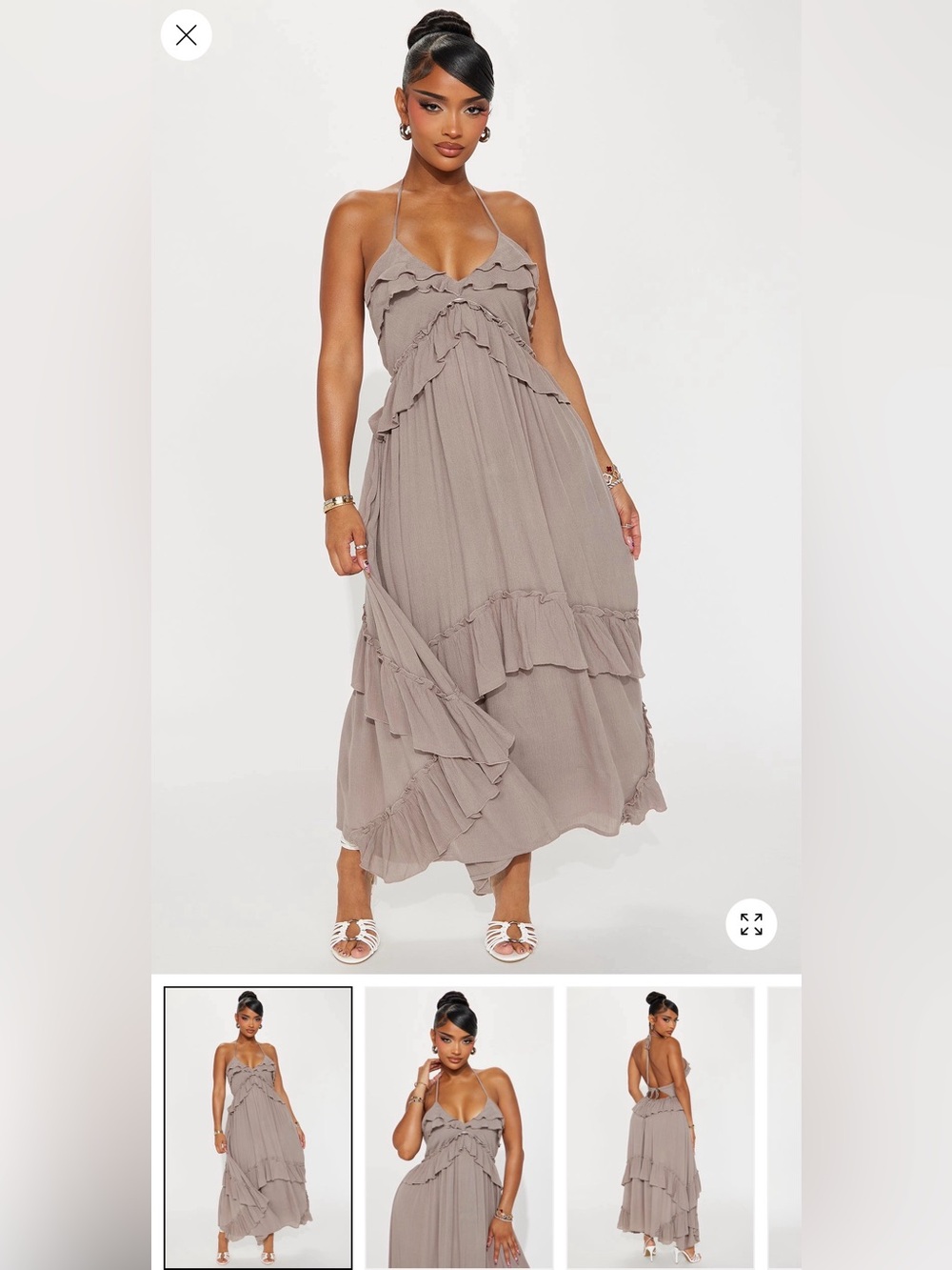 Fashion Nova Taupe Ruffle Tiered Maxi Dress